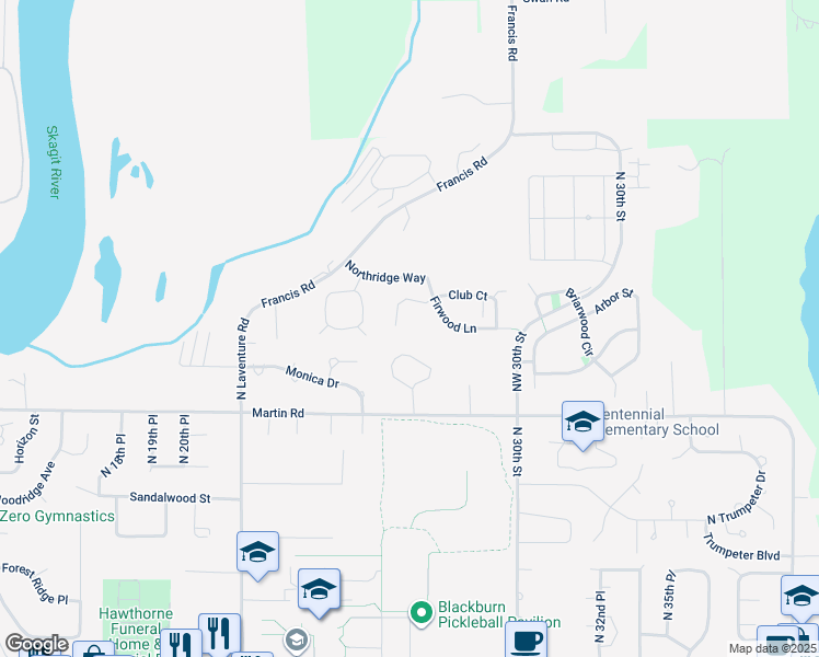 map of restaurants, bars, coffee shops, grocery stores, and more near 2316 Club Court in Mount Vernon