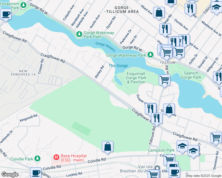 map of restaurants, bars, coffee shops, grocery stores, and more near 913 Sioux Place in Victoria