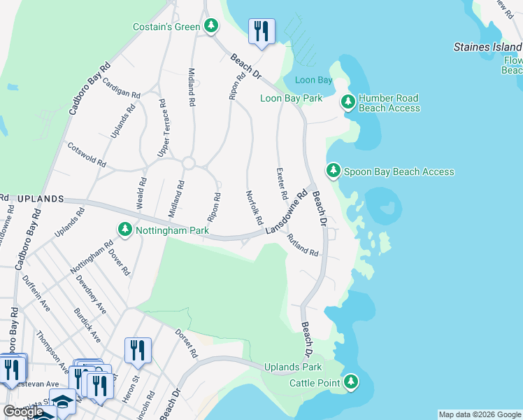map of restaurants, bars, coffee shops, grocery stores, and more near 3115 Norfolk Road in Victoria