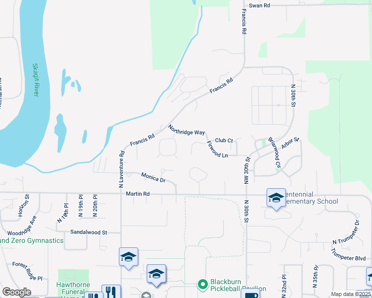 map of restaurants, bars, coffee shops, grocery stores, and more near 2325 Club Court in Mount Vernon