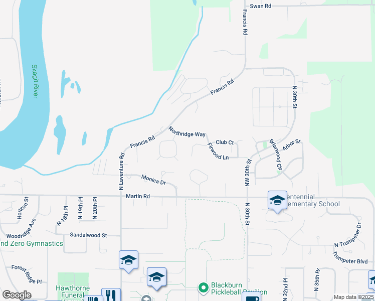 map of restaurants, bars, coffee shops, grocery stores, and more near 2316 Club Court in Mount Vernon