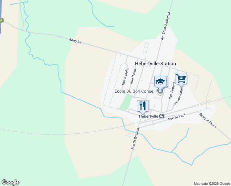 map of restaurants, bars, coffee shops, grocery stores, and more near 152 Rue Duchesne in Hã©Bertville-Station