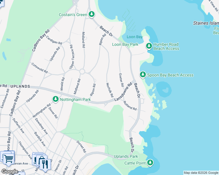 map of restaurants, bars, coffee shops, grocery stores, and more near 3115 Norfolk Road in Victoria