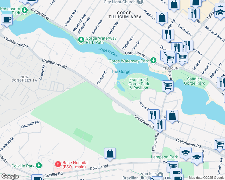 map of restaurants, bars, coffee shops, grocery stores, and more near 913 Sioux Place in Victoria
