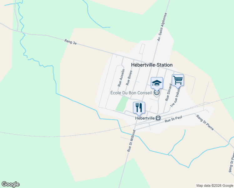 map of restaurants, bars, coffee shops, grocery stores, and more near 11 Rue Asselin in Hébertville-Station
