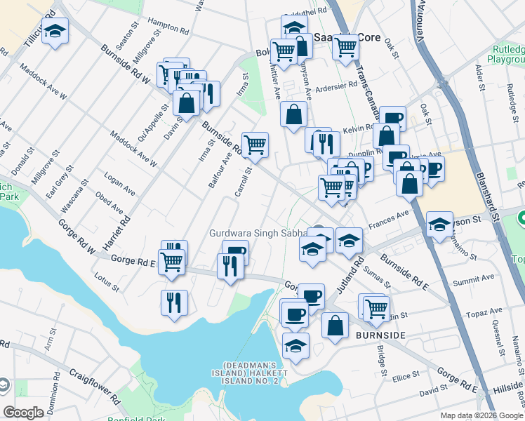 map of restaurants, bars, coffee shops, grocery stores, and more near in Victoria