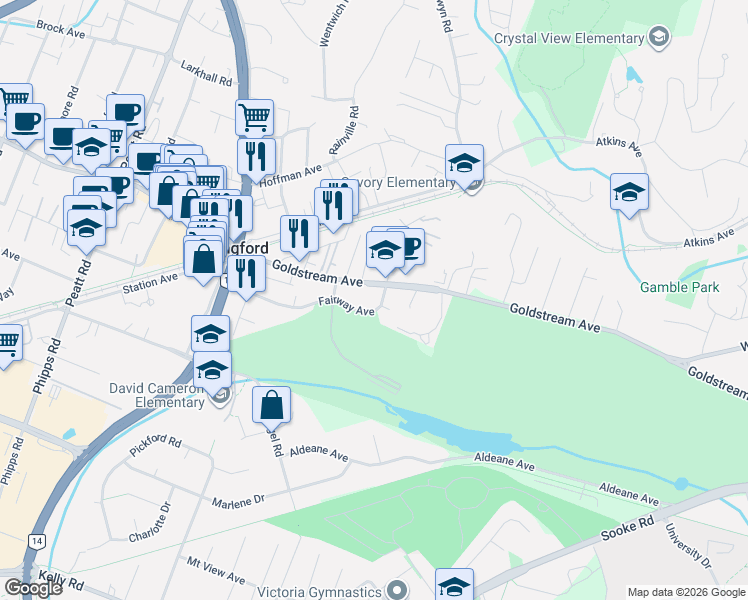 map of restaurants, bars, coffee shops, grocery stores, and more near 597 British Columbia 1A in Victoria