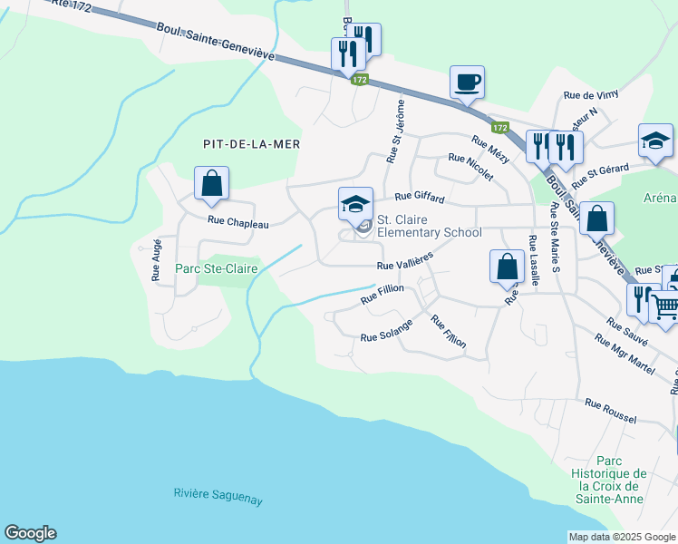 map of restaurants, bars, coffee shops, grocery stores, and more near 339 Rue Vallières in Saguenay
