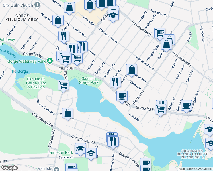 map of restaurants, bars, coffee shops, grocery stores, and more near 81 British Columbia 1A in Victoria