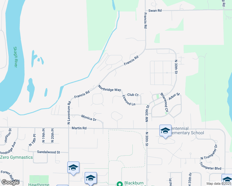 map of restaurants, bars, coffee shops, grocery stores, and more near 2316 Club Court in Mount Vernon