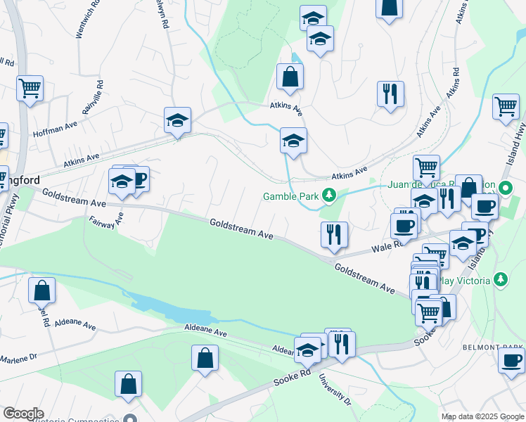 map of restaurants, bars, coffee shops, grocery stores, and more near 2783 Kristina Place in Victoria