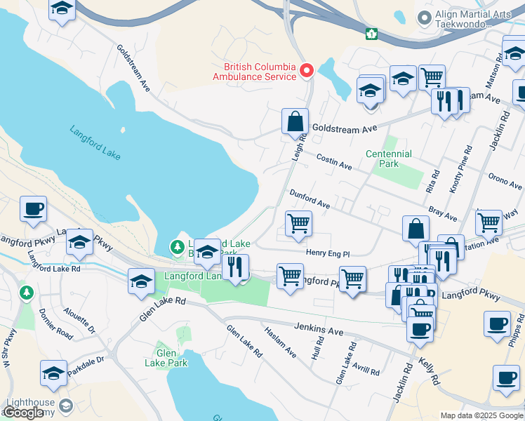 map of restaurants, bars, coffee shops, grocery stores, and more near 2926 Leigh Road in Victoria