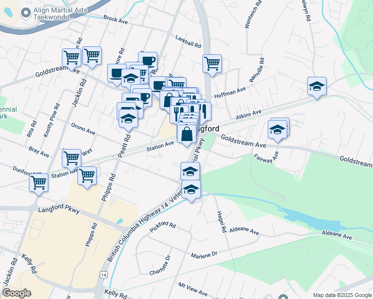 map of restaurants, bars, coffee shops, grocery stores, and more near 721 Station Avenue in Victoria