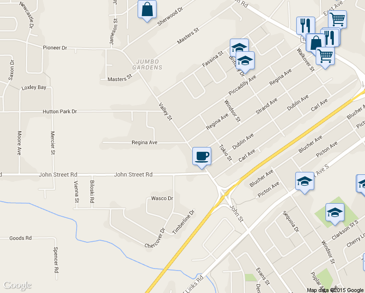 map of restaurants, bars, coffee shops, grocery stores, and more near 179 Valley Street in Thunder Bay