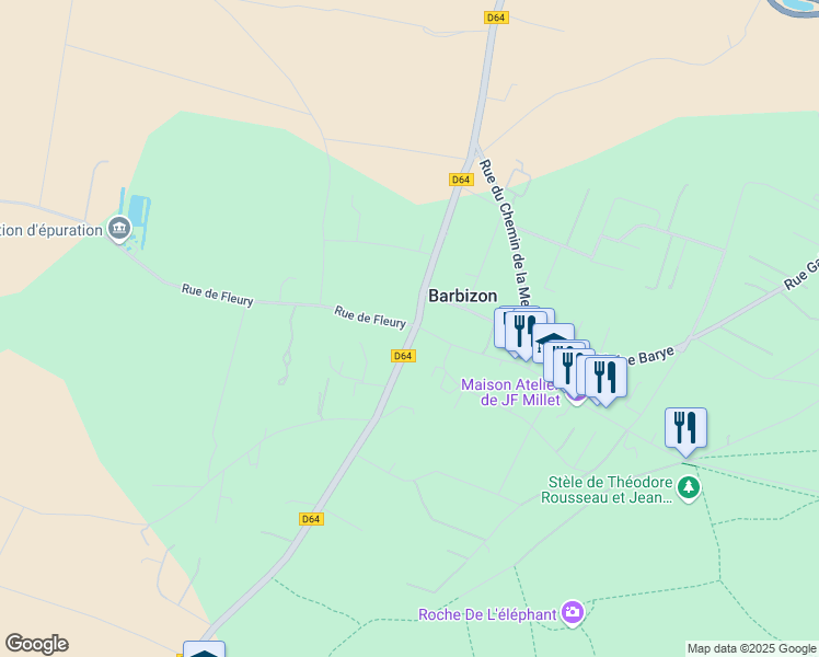 map of restaurants, bars, coffee shops, grocery stores, and more near 2 Avenue du Gén de Gaulle in Barbizon