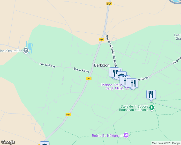 map of restaurants, bars, coffee shops, grocery stores, and more near 2 Avenue du Gén de Gaulle in Barbizon