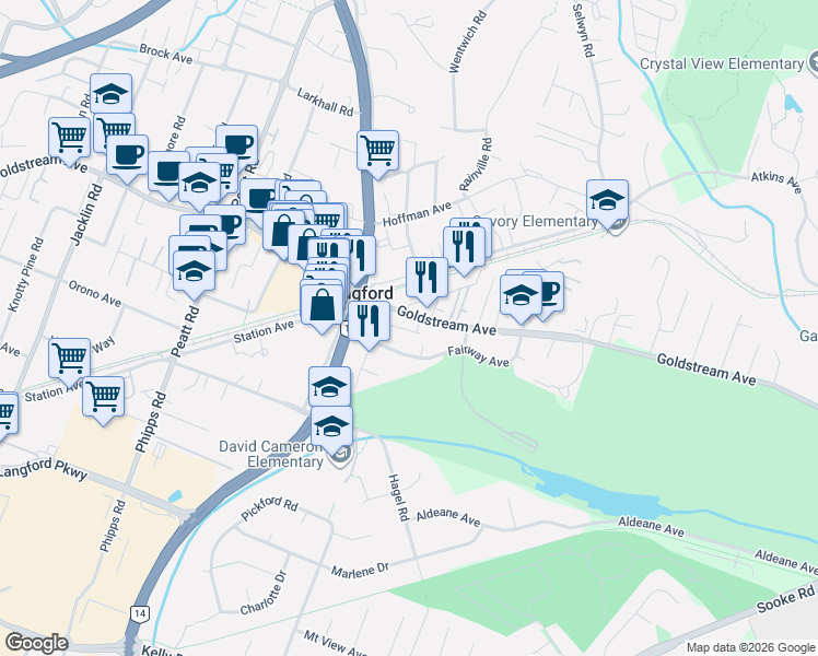 map of restaurants, bars, coffee shops, grocery stores, and more near 129 Goldstream Avenue in Victoria