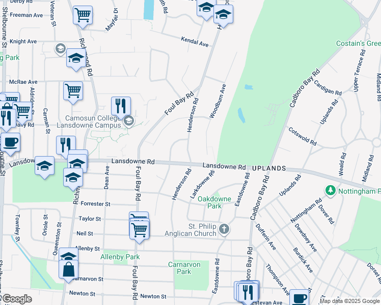 map of restaurants, bars, coffee shops, grocery stores, and more near 3109 Henderson Road in Victoria