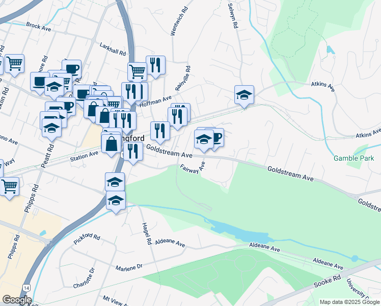 map of restaurants, bars, coffee shops, grocery stores, and more near 616 Goldstream Avenue in Victoria