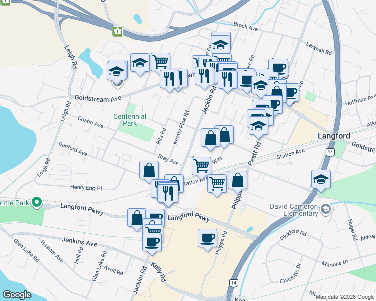 map of restaurants, bars, coffee shops, grocery stores, and more near 2866 Jacklin Road in Victoria