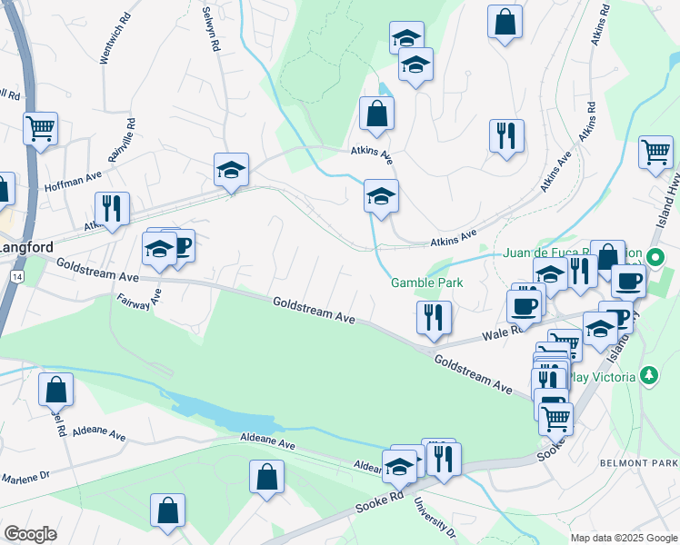 map of restaurants, bars, coffee shops, grocery stores, and more near 2767 Kristina Place in Victoria