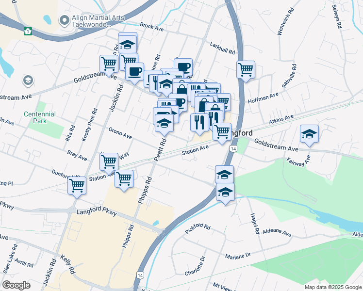 map of restaurants, bars, coffee shops, grocery stores, and more near 765 Hockley Avenue in Victoria