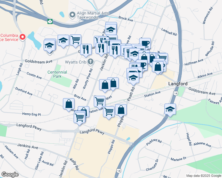 map of restaurants, bars, coffee shops, grocery stores, and more near 849 Orono Avenue in Victoria