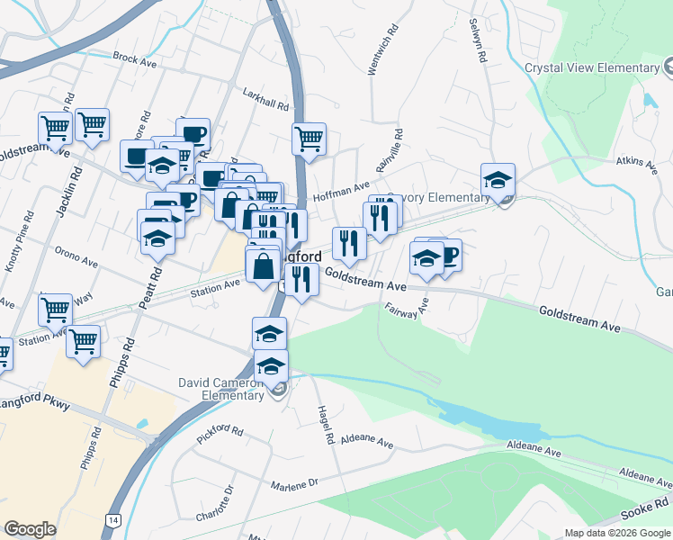 map of restaurants, bars, coffee shops, grocery stores, and more near 129 Goldstream Avenue in Victoria