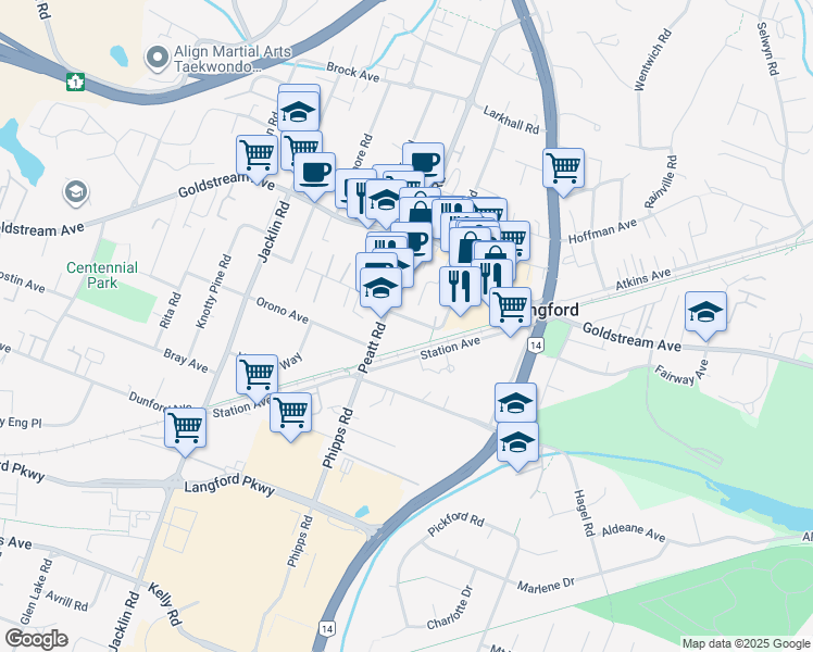 map of restaurants, bars, coffee shops, grocery stores, and more near 785 Hockley Avenue in Victoria