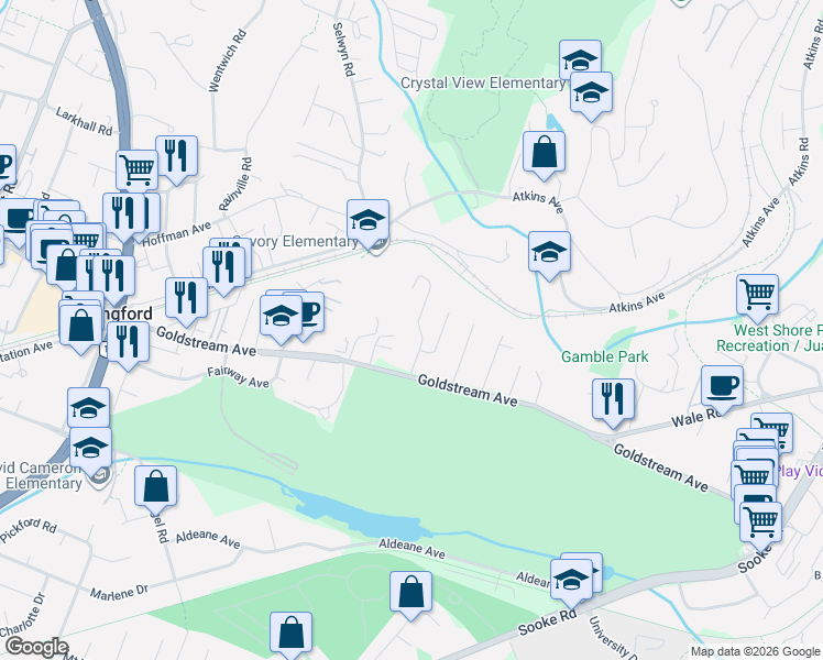 map of restaurants, bars, coffee shops, grocery stores, and more near 2776 Penelope Place in Victoria
