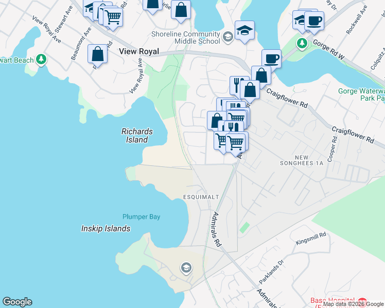 map of restaurants, bars, coffee shops, grocery stores, and more near 126 Hallowell Road in Victoria