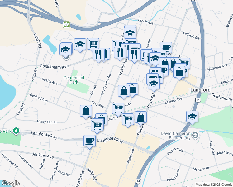 map of restaurants, bars, coffee shops, grocery stores, and more near 102-2871 Jacklin Road in Victoria