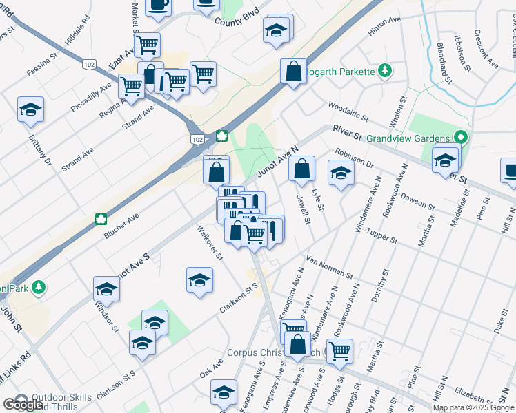 map of restaurants, bars, coffee shops, grocery stores, and more near 85 Stardust Crescent in Thunder Bay