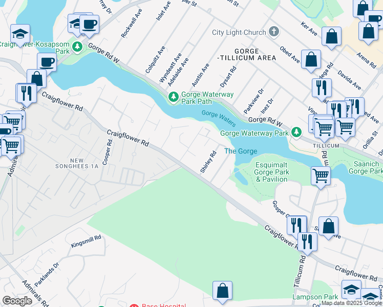 map of restaurants, bars, coffee shops, grocery stores, and more near 915 Garthland Place East in Victoria