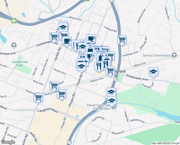 map of restaurants, bars, coffee shops, grocery stores, and more near 778 Hockley Avenue in Victoria