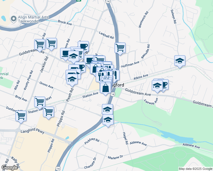 map of restaurants, bars, coffee shops, grocery stores, and more near 721 Station Avenue in Victoria