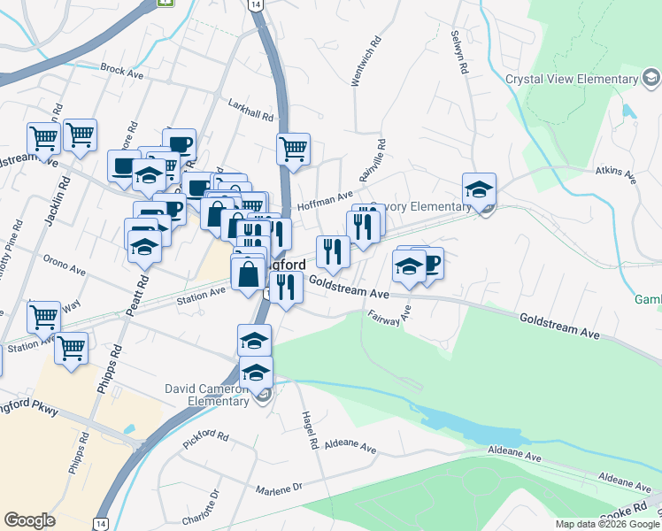 map of restaurants, bars, coffee shops, grocery stores, and more near 129 Goldstream Avenue in Victoria