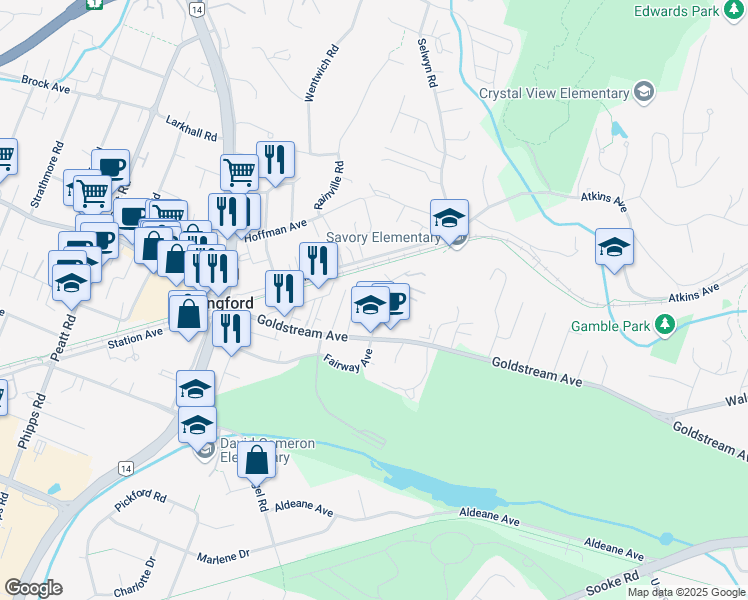 map of restaurants, bars, coffee shops, grocery stores, and more near 2780 Grainger Road in Victoria