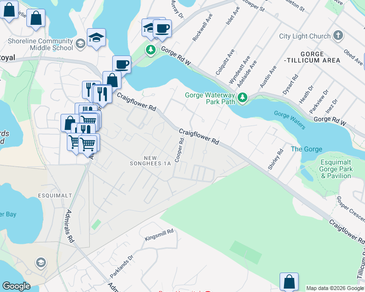 map of restaurants, bars, coffee shops, grocery stores, and more near in Victoria