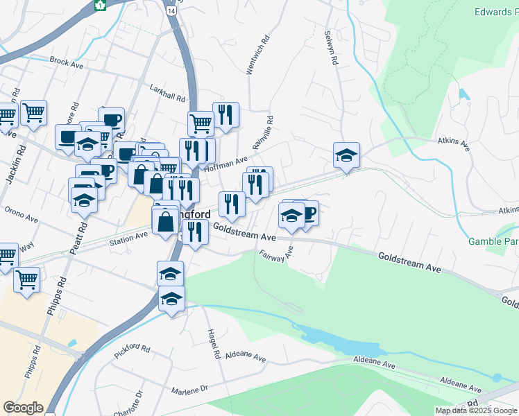 map of restaurants, bars, coffee shops, grocery stores, and more near 616 Goldstream Avenue in Victoria