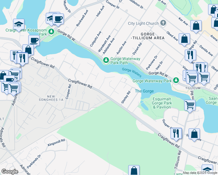 map of restaurants, bars, coffee shops, grocery stores, and more near 916 Garthland Place West in Victoria