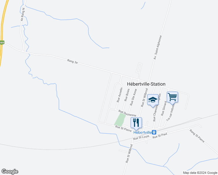 map of restaurants, bars, coffee shops, grocery stores, and more near 769 Rue Moreau in Hébertville-Station