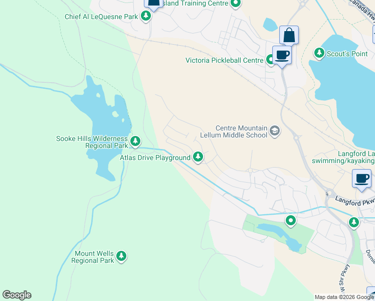 map of restaurants, bars, coffee shops, grocery stores, and more near Meridian Avenue in Victoria