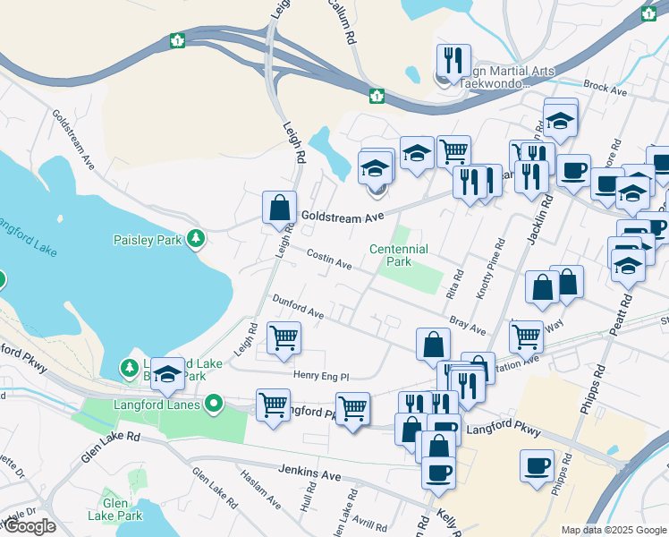 map of restaurants, bars, coffee shops, grocery stores, and more near 1037 Costin Avenue in Victoria