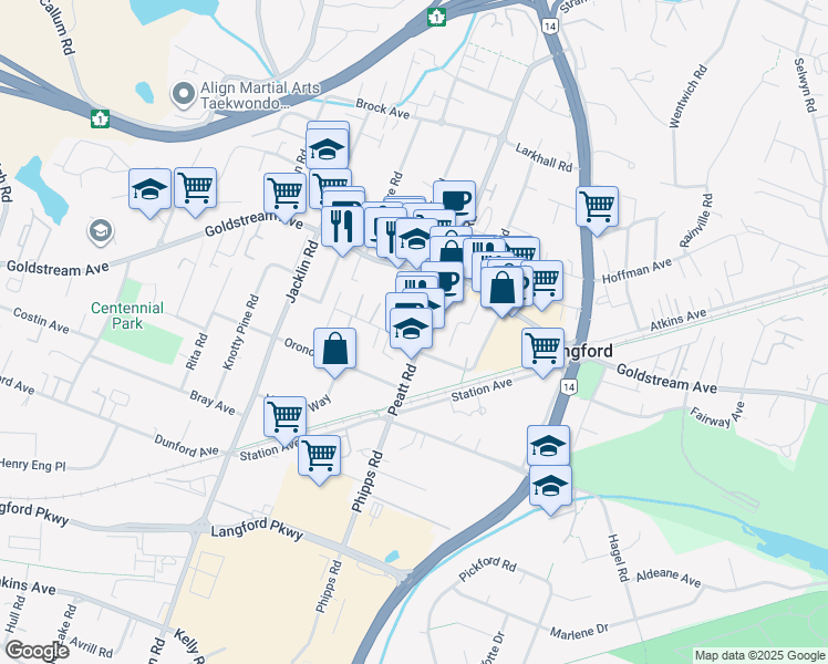 map of restaurants, bars, coffee shops, grocery stores, and more near 824 Hockley Avenue in Victoria