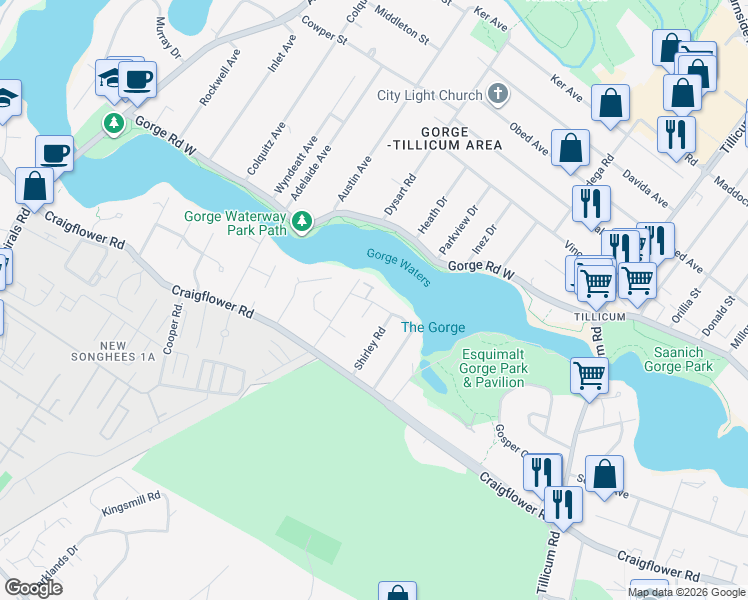 map of restaurants, bars, coffee shops, grocery stores, and more near 1174 Rhoda Lane in Victoria