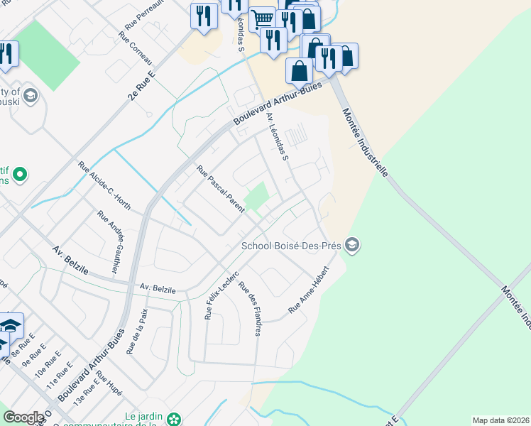 map of restaurants, bars, coffee shops, grocery stores, and more near 540 Avenue Belzile in Rimouski