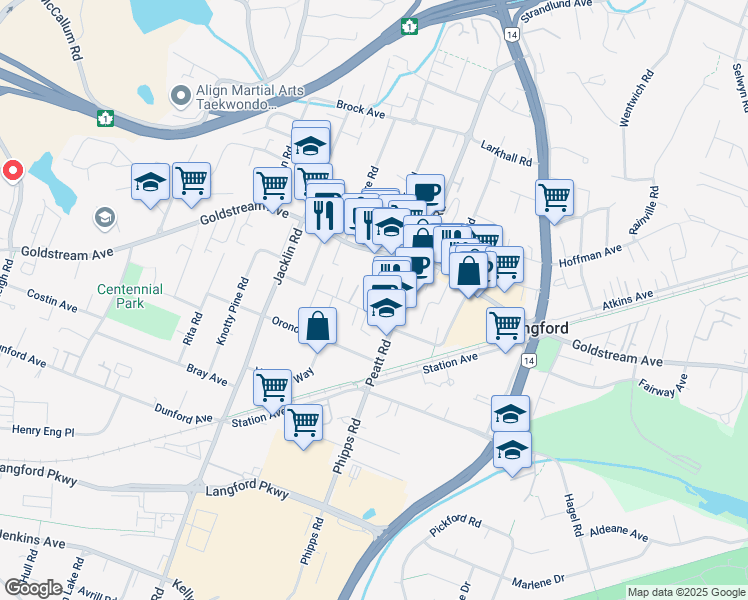 map of restaurants, bars, coffee shops, grocery stores, and more near 824 Hockley Avenue in Victoria