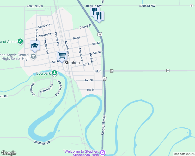 map of restaurants, bars, coffee shops, grocery stores, and more near 125 Hill Avenue in Stephen