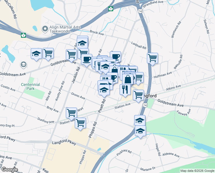 map of restaurants, bars, coffee shops, grocery stores, and more near 2825 Peatt Road in Victoria